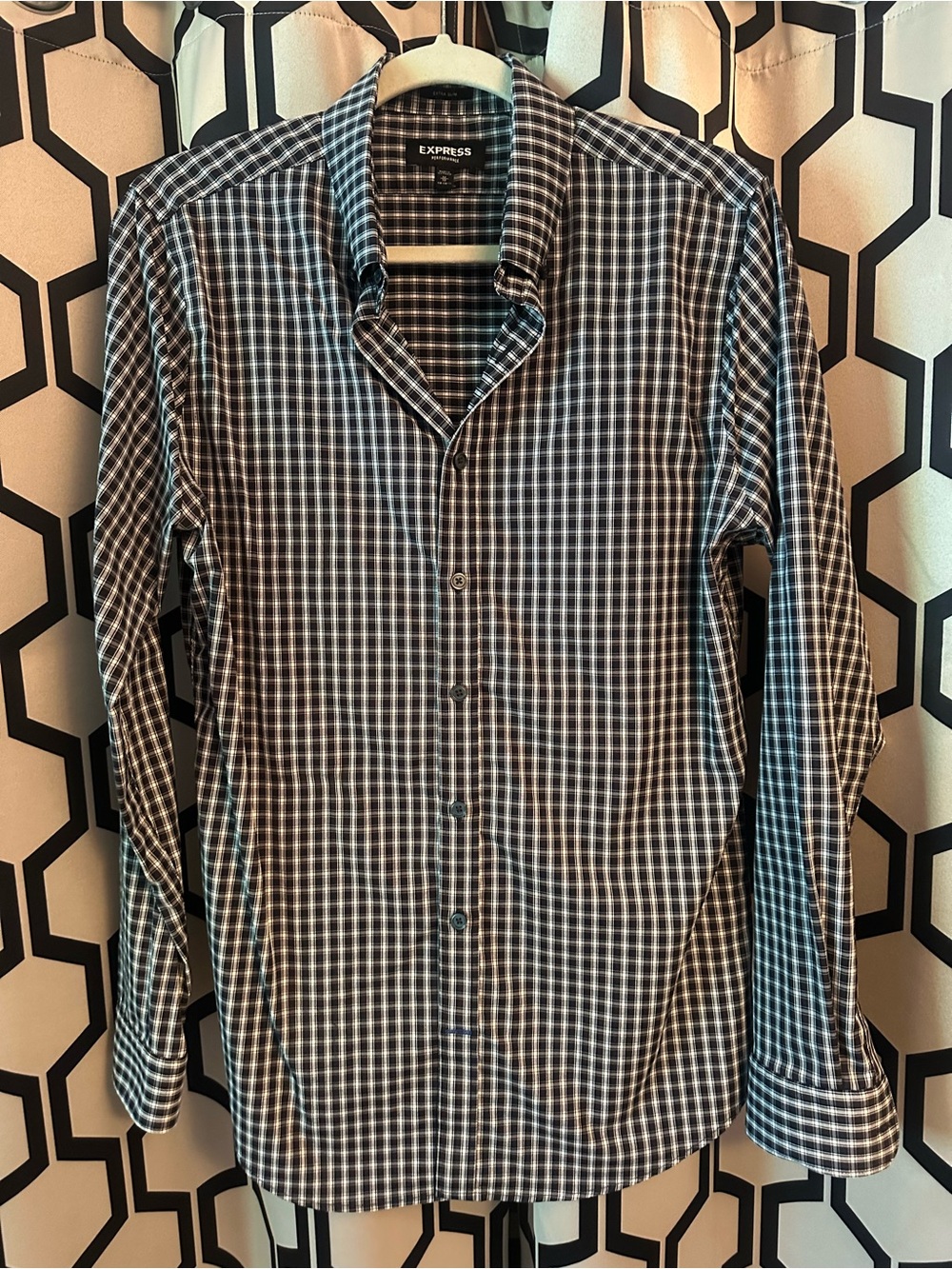 Express Men’s Black & White Check Dress Shirt
